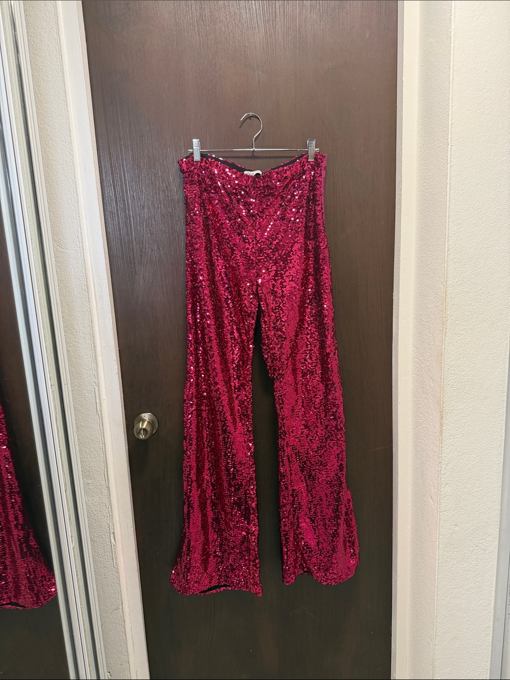Zara Fuchsia Sequin Wide-Leg Pants